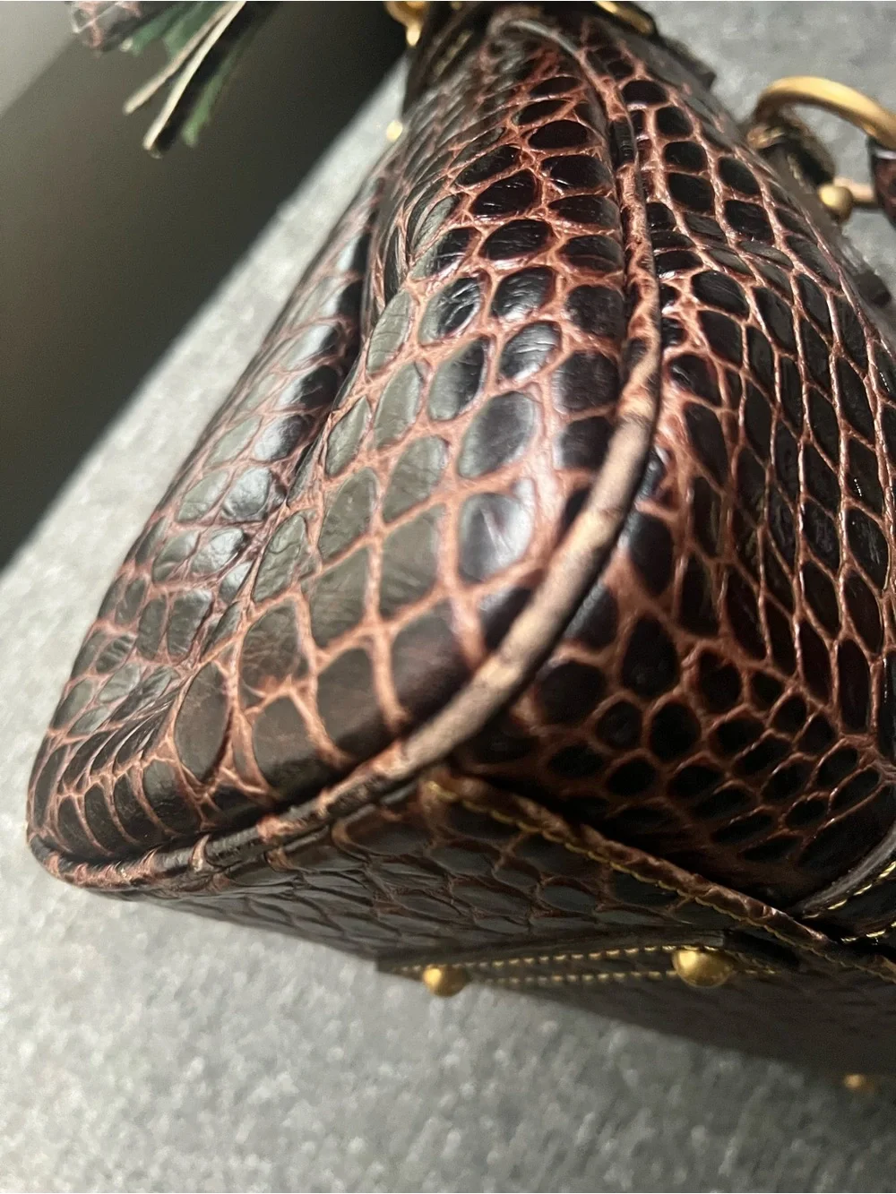 Dooney & Bourke Dark Brown Croc-Embossed Leather Satchel